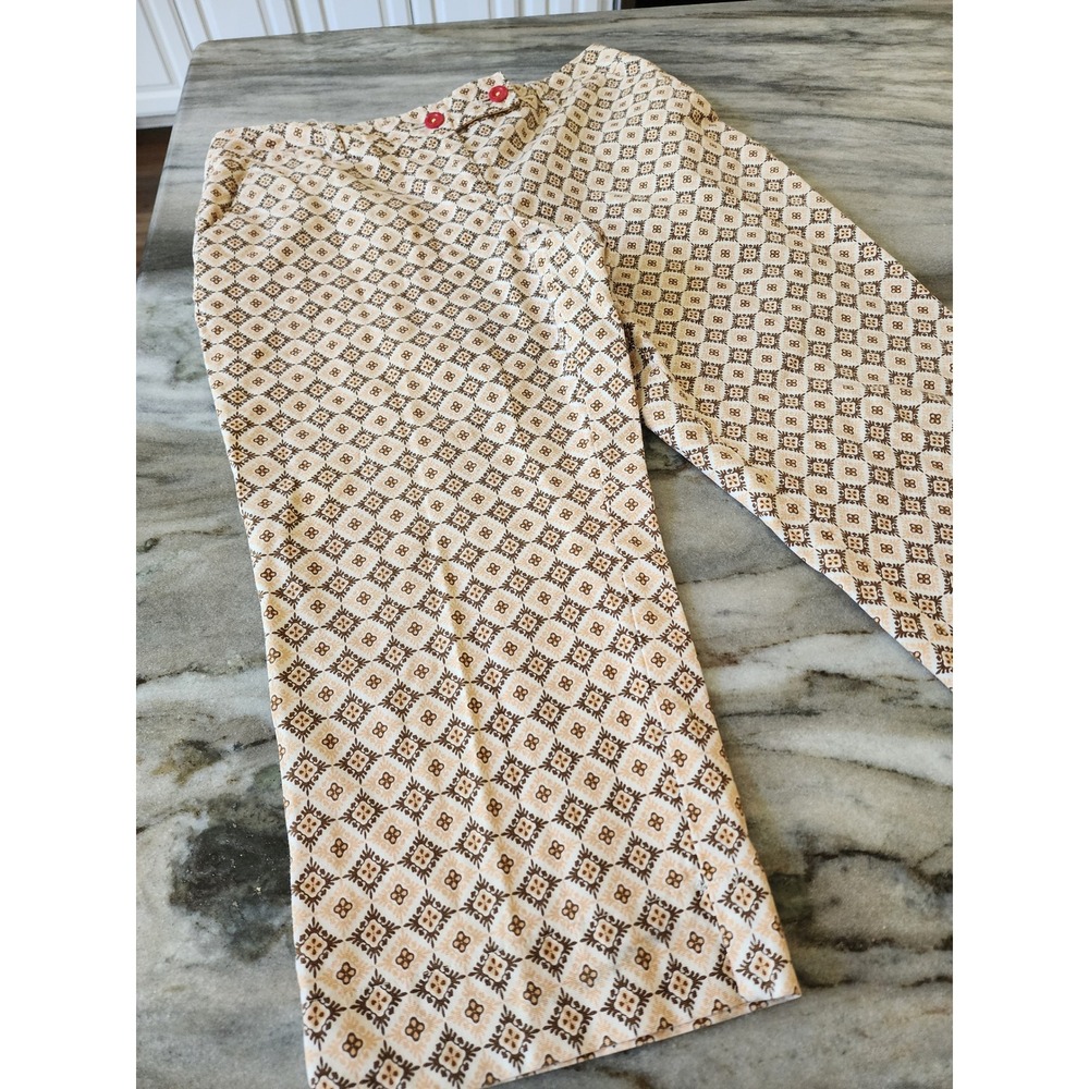 Talbots Petites 12P Geometric Medallion Cropped Pants Tan Brown Stretch Cotton - Picture 3 of 9